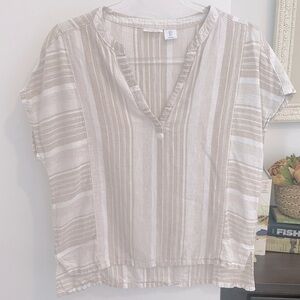 Sigrid Olsen Linen Blend Blouse Top S neutral minimal striped